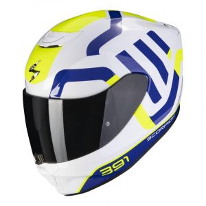 Scorpion Casque Exo 391 Arok Blanc Bleu Jaune Fluo - Taille S