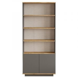 Biblioth&egrave;que avec 2 portes et 4 niches - Anthracite et naturel - lotula