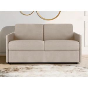 Canap&eacute; 2 places convertible express en tissu beige - Couchage 120 cm - Matelas 18 cm CALIFE