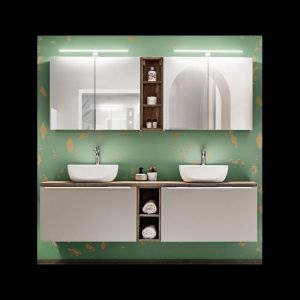Ensemble meubles de salle de bain double vasques 180 cm + 5 éléments - Rosario Taupe
