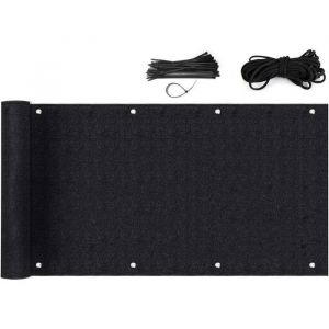 Brise-Vue Balcon 75x300 Cm Noir - Toile Hdpe 220g/M&sup2; Anti-Uv Et Vent - Protection Intimit&eacute; Avec ?illets Et Attaches Incluses