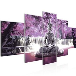 Runa art Tableau Décoration Murale Cascade Bouddha 150x75 cm - 5 Panneaux Deco Toile Prêt à Accrocher 503553c
