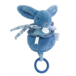 - Boîte à Musique Lapin Doudou bleu – Peluche Musicale Ultra Douce Bébé avec Anneau Bois – Doudou Veilleuse Berceuse pour Endormir Bébé – Idée Cadeau Naissance - DC4368