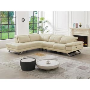 Canapé d'angle droit relax électrique en cuir de vachette beige PUNO II