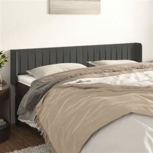 VidaXL Tête de Lit avec Oreilles Meuble de Chambre à Coucher Accessoire de Lit Double Tête de Cadre de Lit Gris Foncé 163x16x78/88 cm Velours 3119061
