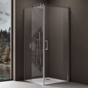 Doporro Cabine de Douche en Angle 100x100x190 Montage Réversible Paroi de Douche Design Ravenna36-Plus en Verre Transparant de 8mm Traitement NANO