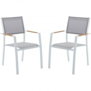 Lot de 2 fauteuils de jardin empilables en aluminimum et textilène - Gris clair et blanc - MACILA de MYLIA