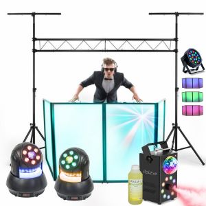 Ibiza Light Pack Lumière Ibiza Portique SLB001 - Facade DJ - 2 Lyres Wash 30W DMX - Machine Fumée Astro PAR RGB LEDS - Projecteur Par 18x1W