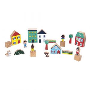 Janod Set de 36 Cubes en Bois Massif - Thème Ville - Idéal Complément Tapis de Voiture - Jouet de Construction - Développe l'imagination - Jouet en Bois FSCTM - Dès 2 Ans - J05917