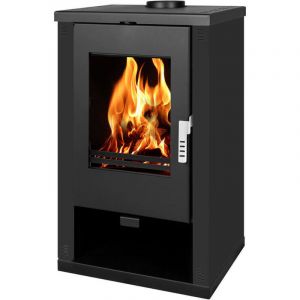 Verso Poêle à bois Theia - 9 kW Panneaux latéraux noirs et design contemporain