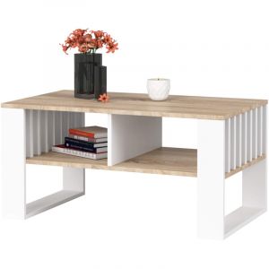 Table basse Akord rockford Chêne Sonoma 92 cm pieds Blancs 92x53x45 cm