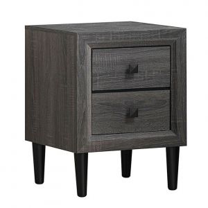 Table de nuit rétro multifonctionnelle avec 2 tiroirs - 42 x 42 x 55 cm - Gris - MDF et hévéa