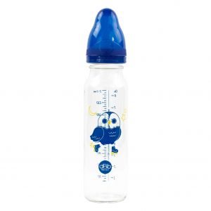 dBb Remond Biberon R&eacute;gul'Air Verre - T&eacute;tine NN Anticolique Silicone D&eacute;bit R&eacute;gulier - Nouveau-n&eacute; 0 &agrave; 4 Mois - D&eacute;cor Hibou - R&eacute;sistant Chaleur &ndash; Sans BPA - Fabrication Fran&ccedil;aise - Bleu Oc&eacute;an - 240 ml