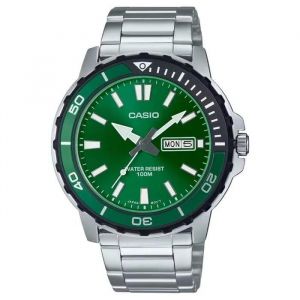Casio Montre - Mtd-125d-3a - Quartz - Acier Inoxydable - Cadran Vert