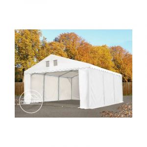 Intent24 TOOLPORT tente de stockage 6x6 m, PVC env. 550g/m&sup2;, H. 2,6m, blanc, statique : terre