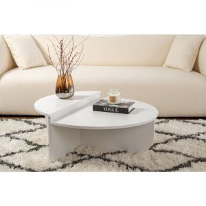 UB DESIGN Hanah Home - Table Basse Gigogne Ronde Bois en Blanc, Deux Pièces, 90x30x60 cm et 85x35x30 cm, Design Polyvalent, Pour Salon ou Bureau