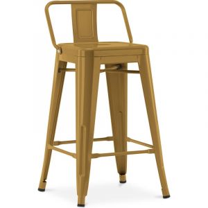 Privatefloor Tabouret de bar avec dossier - Design industriel - 60cm - Nouvelle édition - Stylix Doré