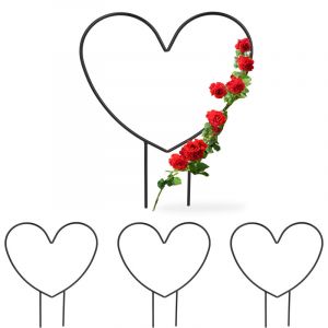 Relaxdays 4x Supports plantes en forme de c&oelig;ur, tuteur pour v&eacute;g&eacute;taux d'int&eacute;rieur en pot, HxLxP 32 x 25 x 0,5 cm, arceau, noir