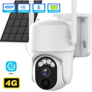 Image de Camera de surveillancesolaire exterieure 4G SIM 4MP HD?surveillance PTZ camera 5W panneaux solaires batterie integree PIR camera de securite humaine