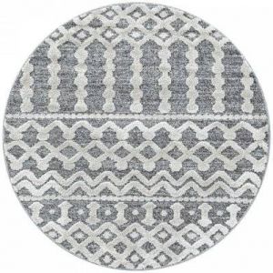 ANFA - Tapis Berbère Rond à relief - Gris & Crème 120 x 120 cm