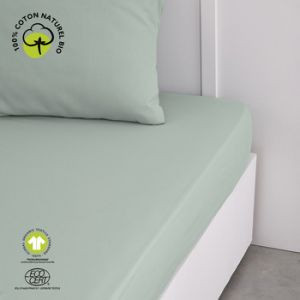 Today Draps housse ORGANIC CELADON Vert - Taille 90x190 cm