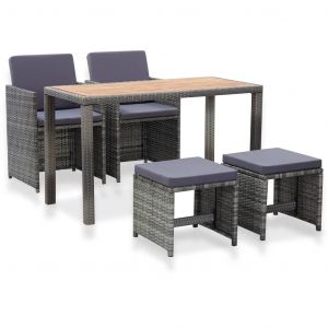 VidaXL Salon de jardin 5 pcs R&eacute;sine tress&eacute;e bois d'acacia Anthracite