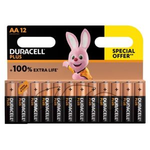 Duracell Pack de 12 piles alcalines AA Plus, 1,5V LR06