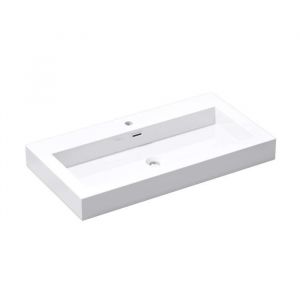 Mai & Mai Vasque à poser 90cm lavabo suspendu blanc résine rectangulaire lave mains avec trop plein Col818 90x48x10cm