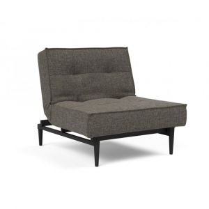 INNOVATION LIVING Fauteuil SPLITBACK STYLETTO convertible lit 90*115 cm pieds fuseau noir tissu Flashtex Dark Grey