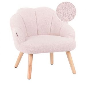 Beliani Fauteuil pour Enfants en Boucl&eacute; Rembourr&eacute; avec Pieds en Bois Rose Pastel Miland
