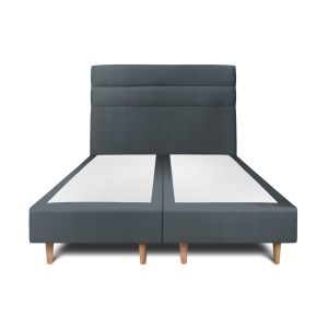 Lit avec t&ecirc;te de lit lignes velours et sommier tapissier gris bleute - Hauteur totale : 35cm