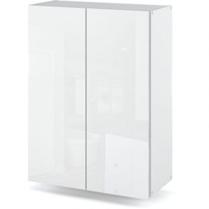 Meuble de salle de bain - 60 cm - Blanc brillant - Design moderne - Gain de place et élégant