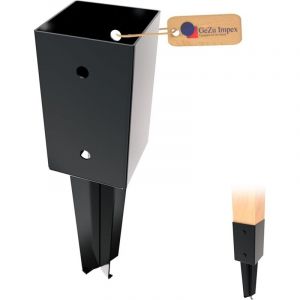 GeZu Impex Ancre &agrave; enfoncer Rev&ecirc;tement en Poudre Noir 121 x 121 mm pour poteau en bois carr&eacute;s
