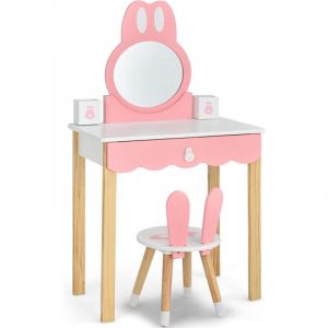 Coiffeuse avec Miroir Amovible Table de Maquillage avec Tiroir et 2 Boîtes Coiffeuse en Forme de Lapin avec Tabouret