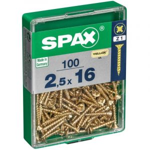 Spax Lot de 100 vis acier tête fraisée pozidriv, Diam.2.5 mm x L.16 mm