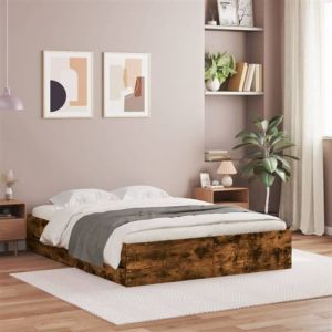 VidaXL Cadre de Lit et Tiroirs, Lit Double avec Sommier à Lattes, Lit Adulte, Meuble de Chambre, Moderne, Chêne Fumé 140x190 cm Bois d'Ingénierie