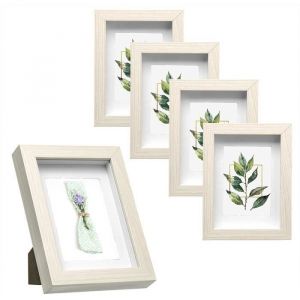 EUGAD lot de 5 Cadres Photo Style 3D MDF et Verre 13x18cm Chêne