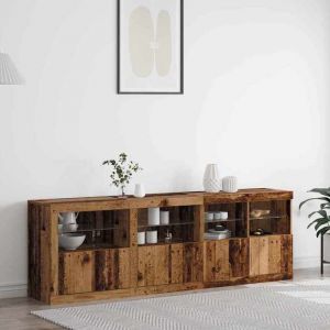 VidaXL Buffet rustique - Vieux bois - LED - 202x37x67 cm - 6 portes coulissantes