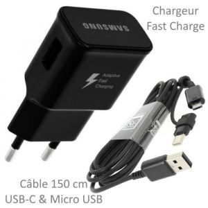 Samsung Pour Galaxy Note 8 : Chargeur Rapide Usb Original 2a + C&acirc;ble Long Noir Univ