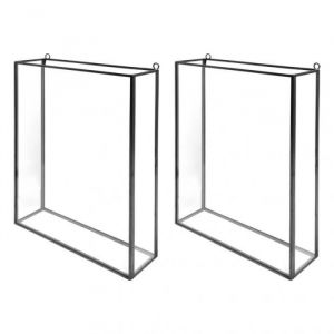 Meubletmoi - Lot 2 terrariums muraux carrés transparents verre et métal 30 x 23 cm - mirana 7387