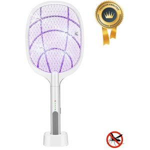 TTD Premium Electric Fly Swatter and Mosquito Lamp Rechargeable - 2 Stages Fly Swatter and Mosquito Lamp - 2500 Volts - Avec filet de sécurité - Lumière UV - Attrape-mouches - Lampe à mouches - Lampe à moustiques pour l'intérieur et l'extérieur - Attrape