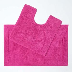 Image de Homescapes - Tapis de bain haut de gamme 2 pi&egrave;ces Framboise - Cerise Rose