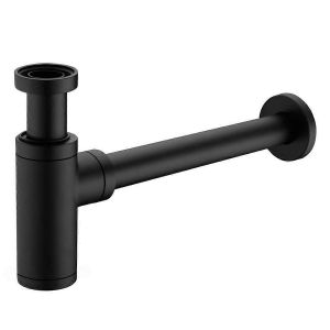 Siphon d'&eacute;vier universel 10 cm - siphon en P r&eacute;glable, ouverture de nettoyage cach&eacute;e - laiton antique/noir mat