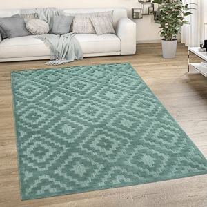 Paco Home Tapis Exterieur Terrasse Salon Cuisine Motif Scandinave Motif Ethnique Uni 120x160 cm, Turquoise 2