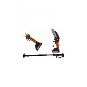 Image de Altuna Kit de Taille à Batterie en Titane - Tronçonneuse à Batterie + Sécateur Électrique + Perche Télescopique pour Taille en Hauteur Jusqu'à 3,7 mètres - Inclut 2 Batteries