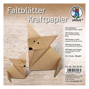 Ursus 3425500 Lot de 100 Feuilles de Papier Kraft nervurées pour Petits et Grands Artistes Origami, env. 15 x 15 cm, 80 g/m², idéales pour Les travaux manuels créatifs