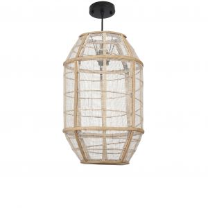 Mica Decorations Suspension forme lanterne en bois et lin Pella - &Oslash; 45 x H 43,5 cm