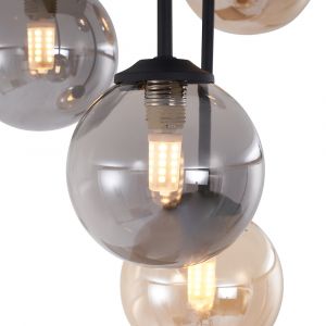 Qazqa Plafonnier moderne noir avec verre ambré et fumé 5 lumières - Athènes