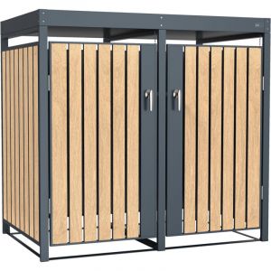 Axi Leon Cache Poubelle Métallique Effet Bois/Jardinière - Abri poubelle pour 2 conteneurs - Max. 240L - Abri Poubelle Extérieur avec Excellente