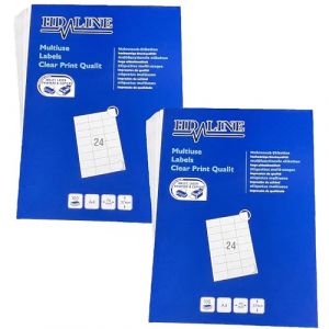 HD-Line Lot de 2 paquets de 100 feuilles d'étiquettes d'adresse - 70 x 37 mm - 4800 pièces - Autocollantes, imprimables, mates - Papier vierge - Étiquettes d'adresse universelles - 24 par feuille A4 -